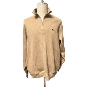 NWT Lacoste Men's XXL Beige 1/4 Zip Pullover Sweater Pockets Logo Stretch Cotton
